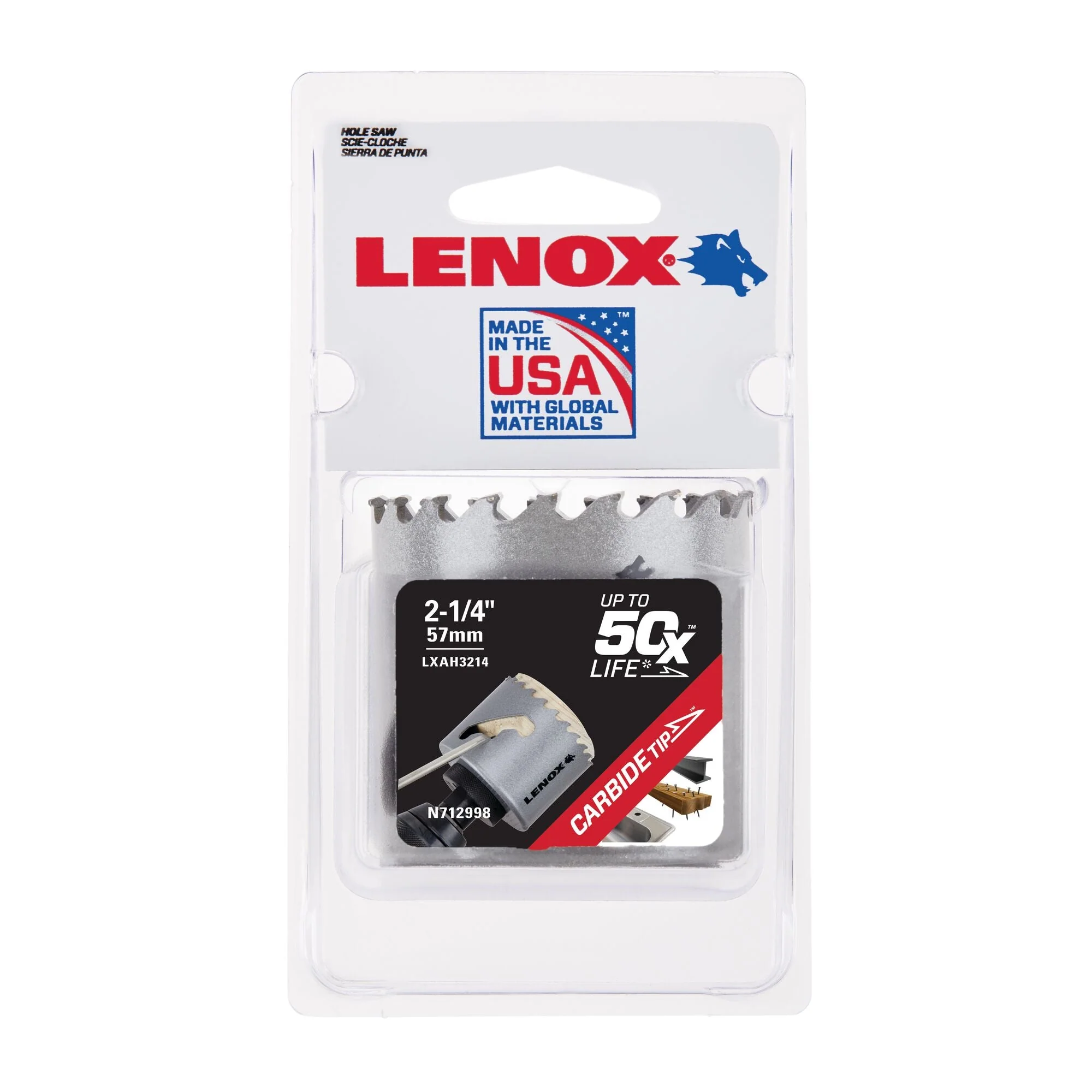 LENOX LXAH3214 Speed Slot® Carbide Tipped Hole Saw 57mm / 2-1/4 in