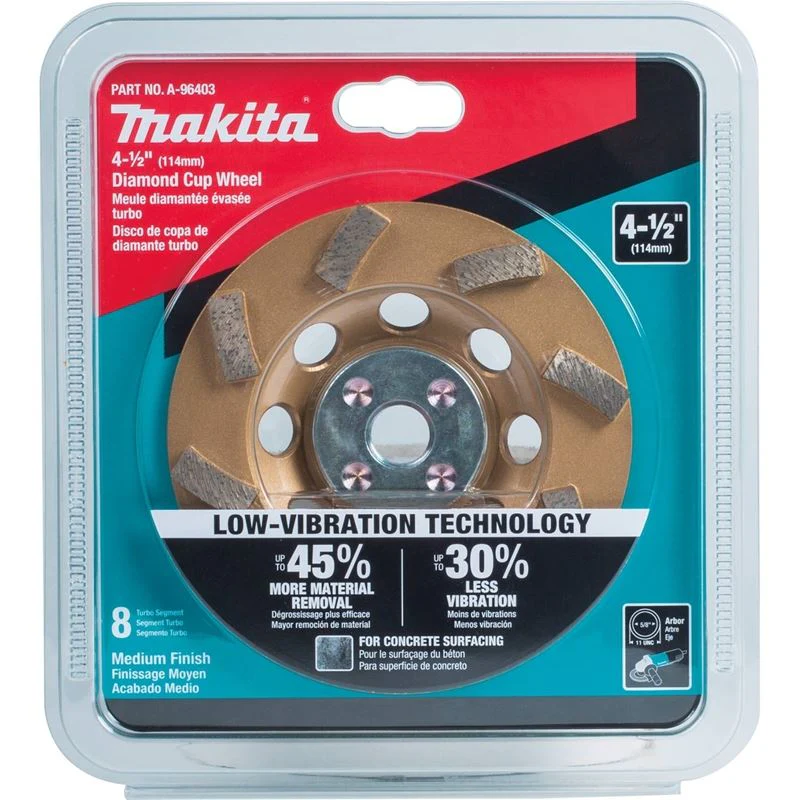 Makita A-96403 4-1/2in Low Vibration Diamond Cup Wheel, 8 Segment Turbo - Image 3