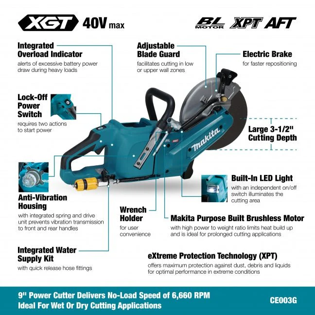 Makita CE003GZ03 40Vmax XGT Brushless 9" Power Cutter, Tool Only - Image 2
