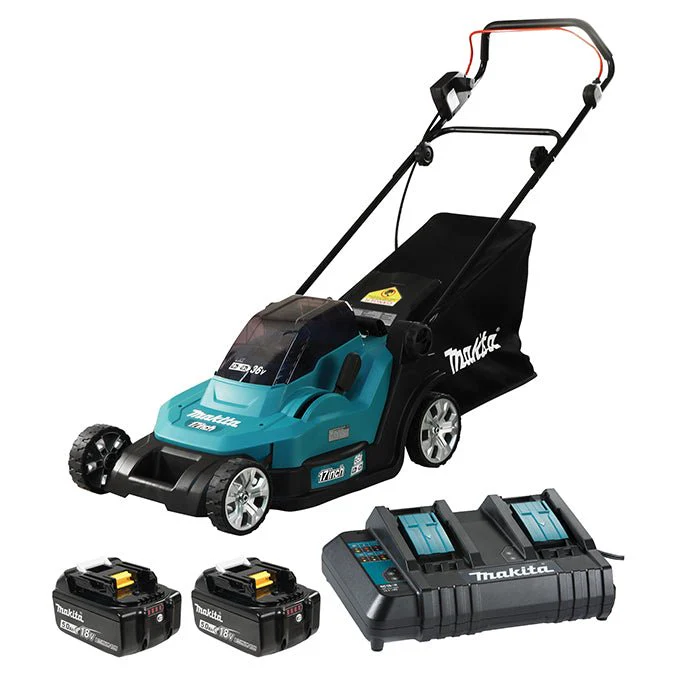 Makita DLM432CT2 18Vx2 Li Ion (5.0 Ah) 17" Lawn Mower with Standard Dual Port Charger Kit