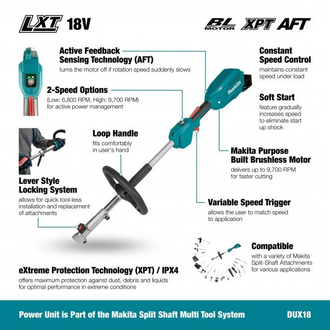 Makita DUX18Z 18V LXT Brushless Split Shaft Power Unit - Tool Only - Image 2