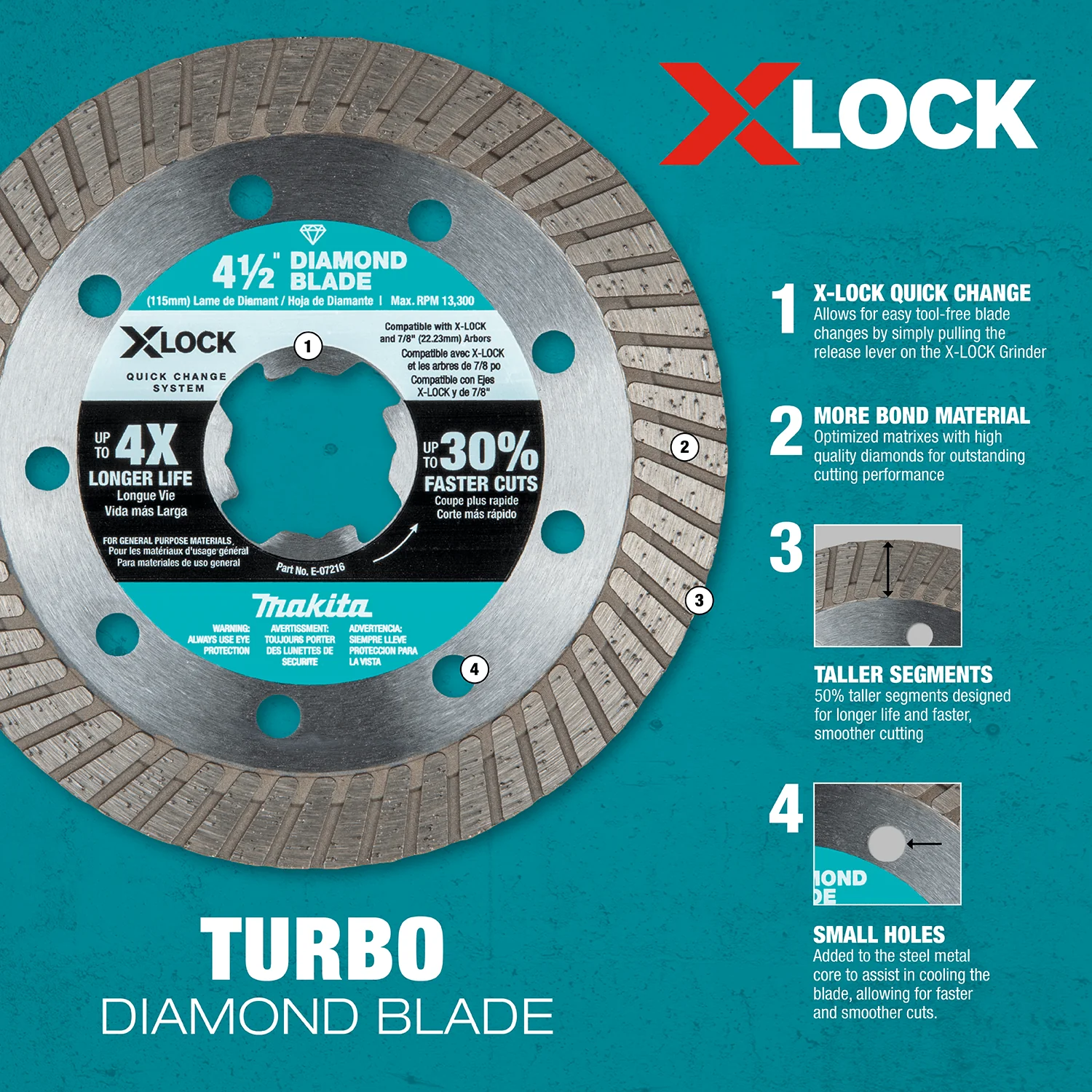 Makita E-07244 X‑LOCK 5" Turbo Rim Diamond Blade for Masonry Cutting - Image 3