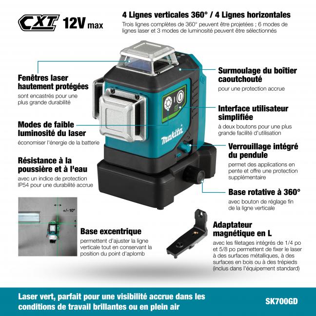 Makita SK700GDWAJ 12Vmax CXT Green Multi Line Laser Kit - Image 7