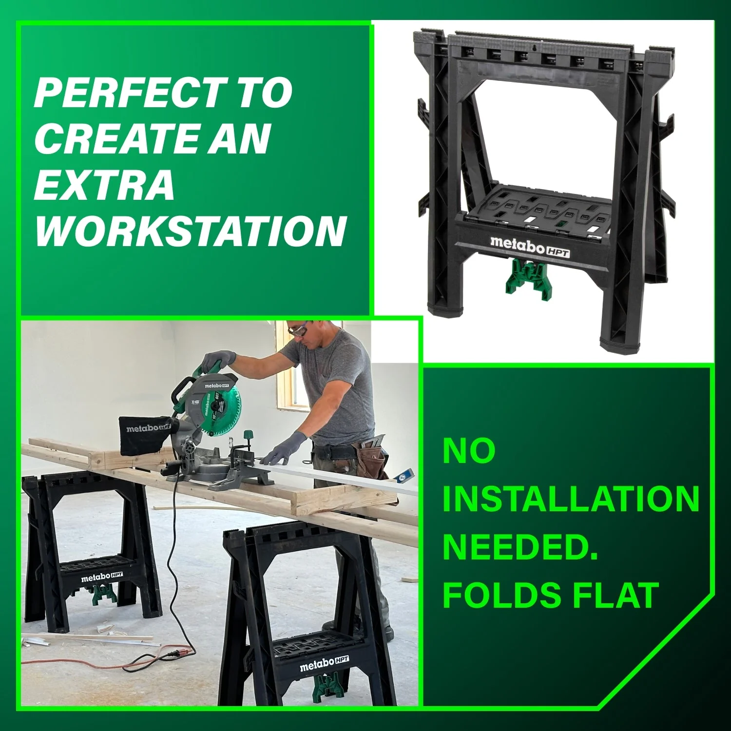 metabo HPT 115772M Heavy Duty Folding Sawhorses- 2 Pack - Image 4