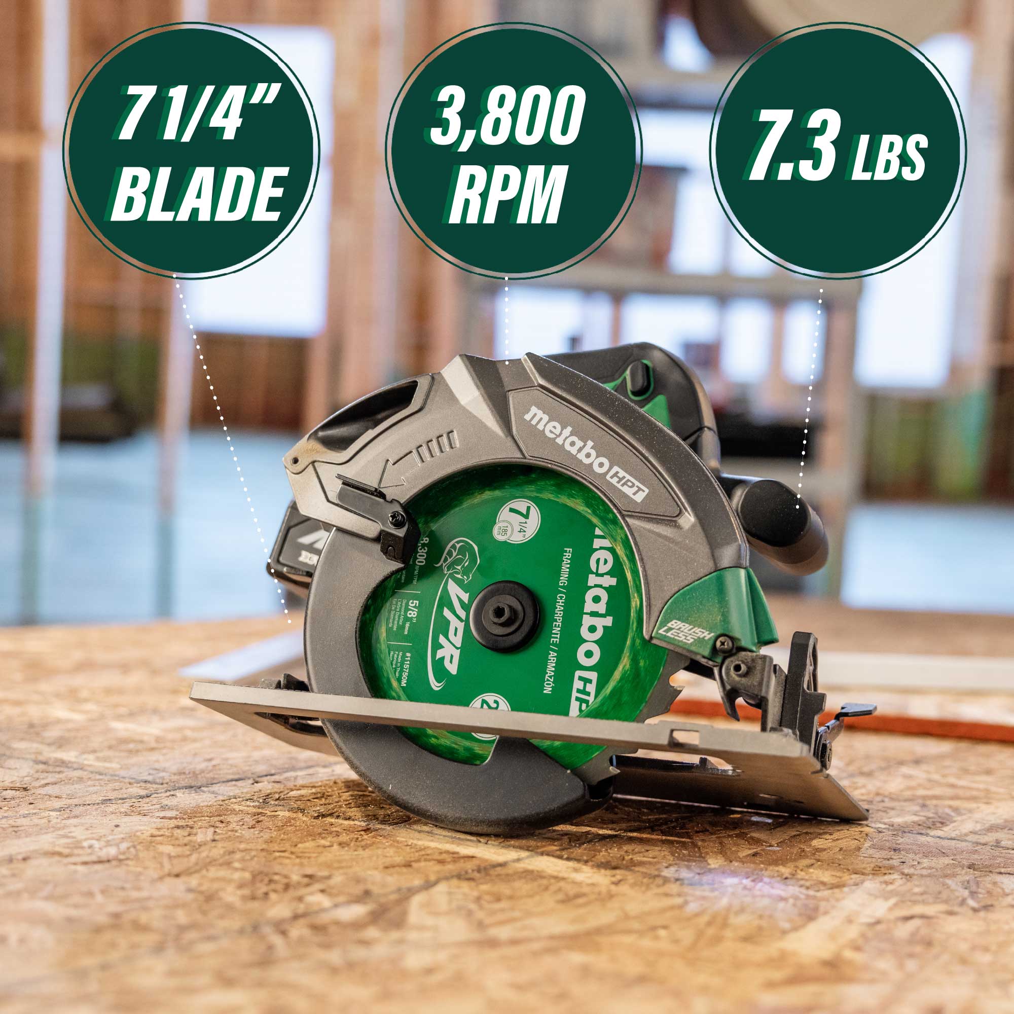 metabo HPT C1807DAQ4M 18V MultiVolt 7-1/4 Inch Cordless Circular Saw (Tool Body Only) - Image 3