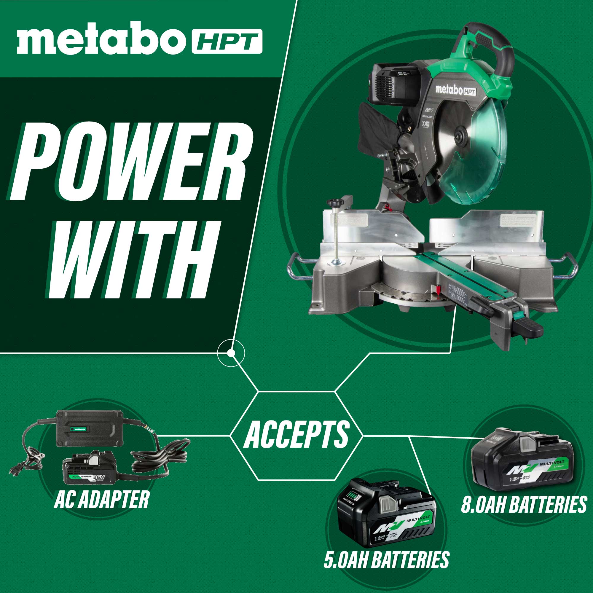 metabo HPT C3612DRAQ4M 36V MultiVolt™ 12" Dual Bevel Sliding Miter Saw w/ Torque Boost Technology (Tool Body Only) - Image 2