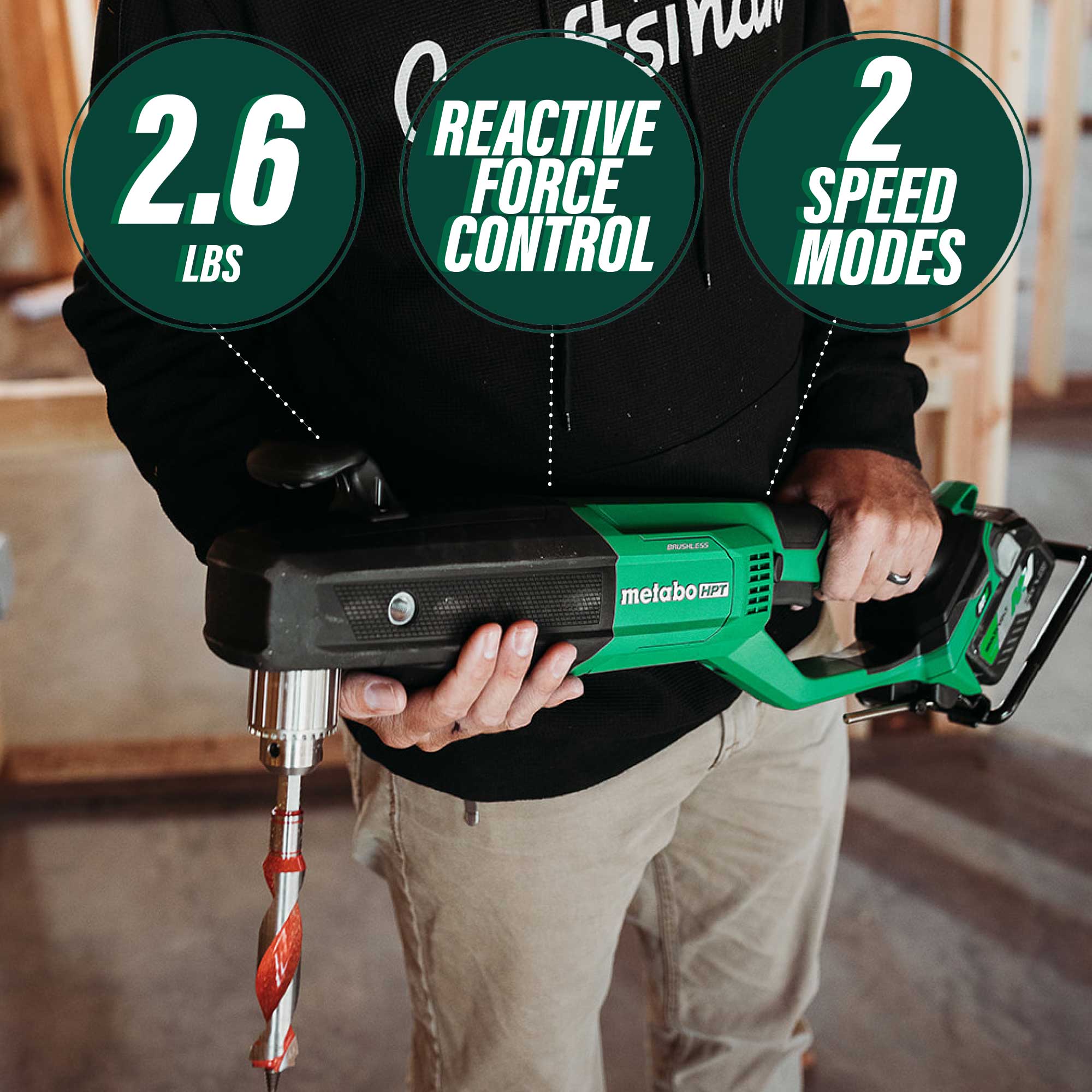 metabo HPT D36DYAQ4M 36V MultiVolt™ Cordless 1/2" High Power Right Angle Drill (Tool Body Only) - Image 6