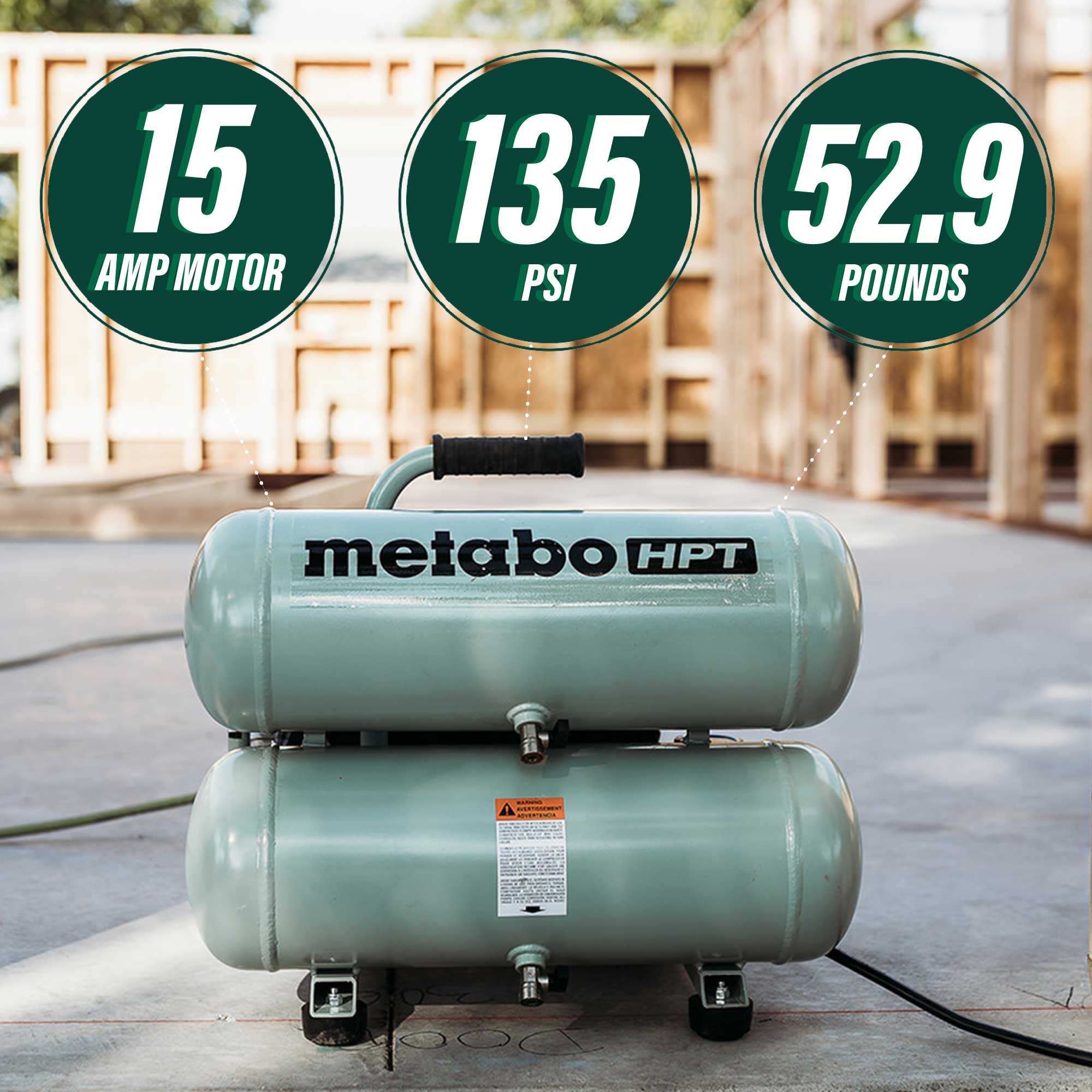 metabo HPT EC99SM 4 Gallon Portable Electric Twin Stack Air Compressor - Image 2