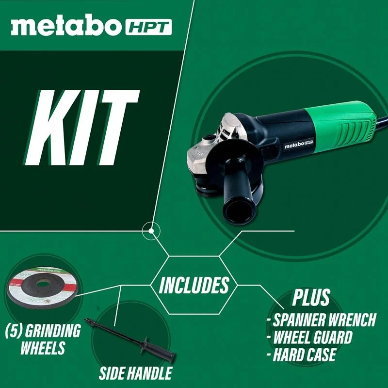 metabo HPT G12SR4M 4-1/2 Inch 6.2 Amp Slide Switch Angle Grinder Kit w/ 5 Abrasive Wheels - Image 3