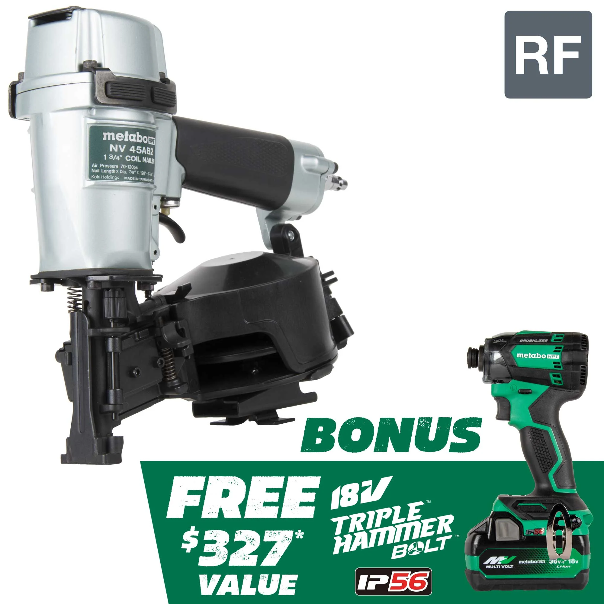 metabo HPT KNV45AB2 Coil Roofing Nailer & 18V Impact Driver Combo - Image 2
