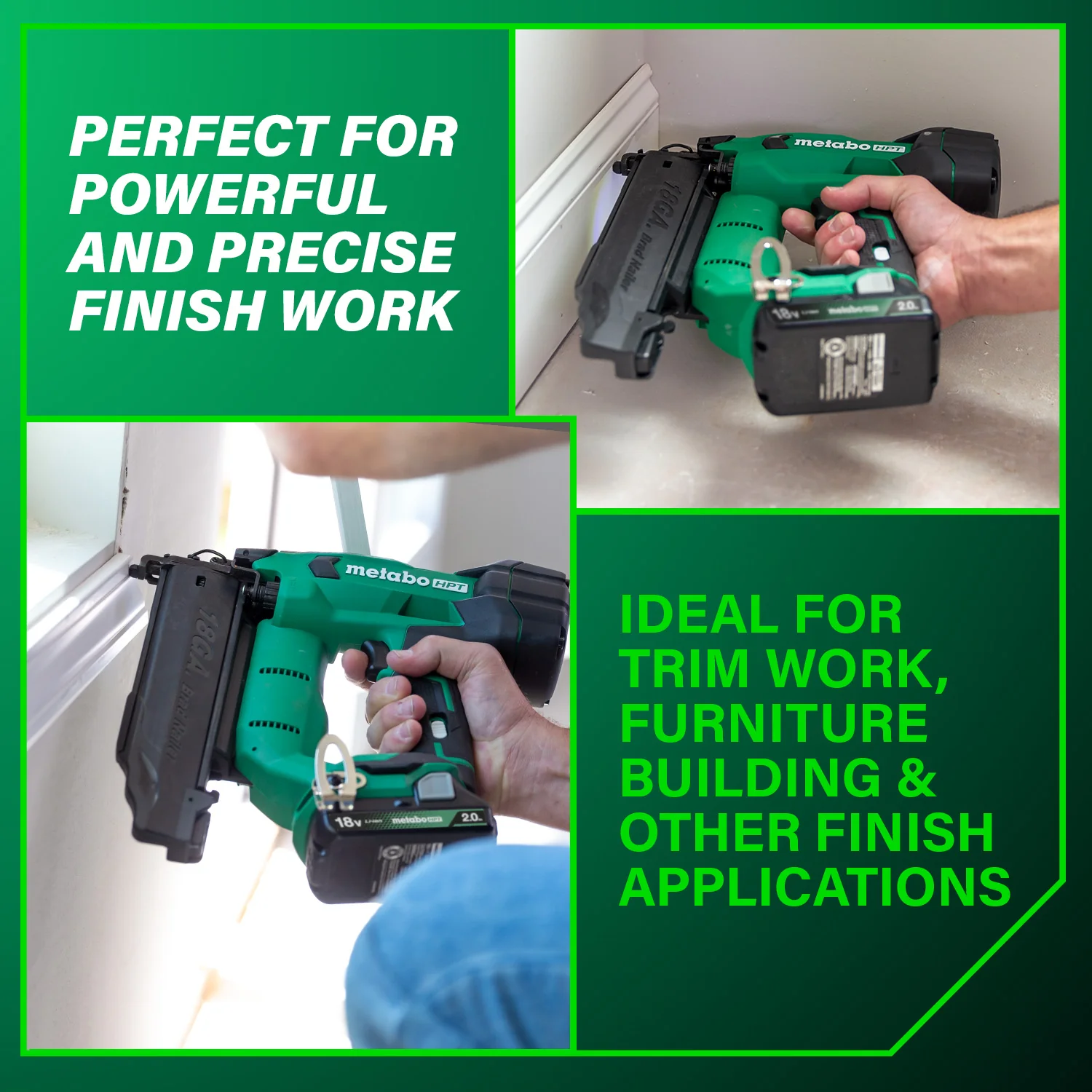 metabo HPT 18V MultiVolt™ Brushless 18-Gauge Compact Brad Nailer (1x2.0Ah) NT1850DFT - Image 3