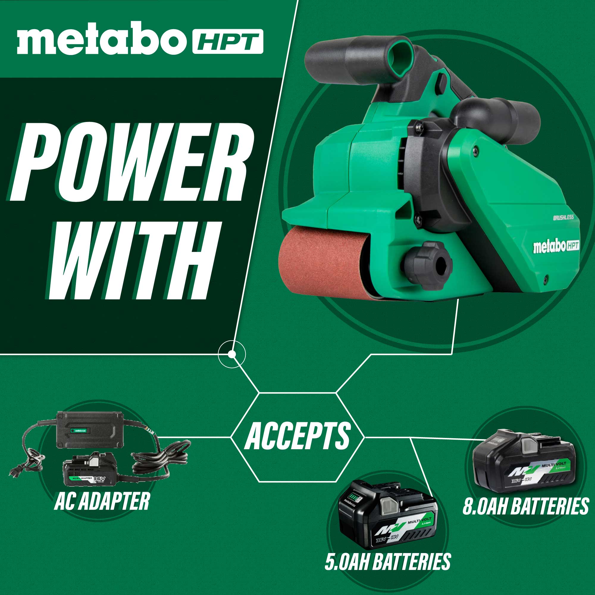 metabo HPT SB3608DAQ4M 36V MultiVolt™ Cordless Brushless 3" x 21" Belt Sander (Tool Body Only) - Image 6