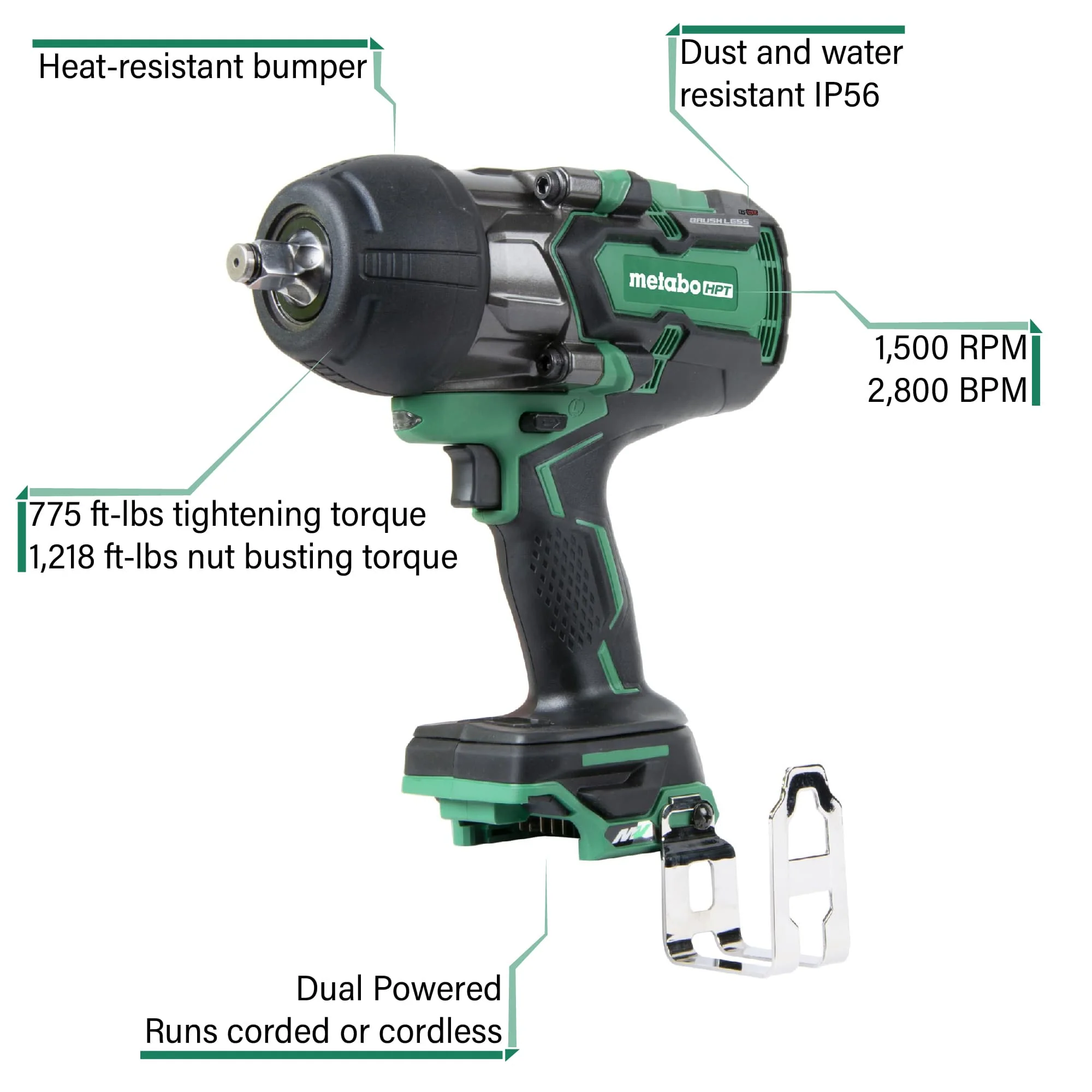 metabo HPT WR36DBQ4M 36V 1/2 Inch Impact Wrench (Tool Body Only) - Image 2