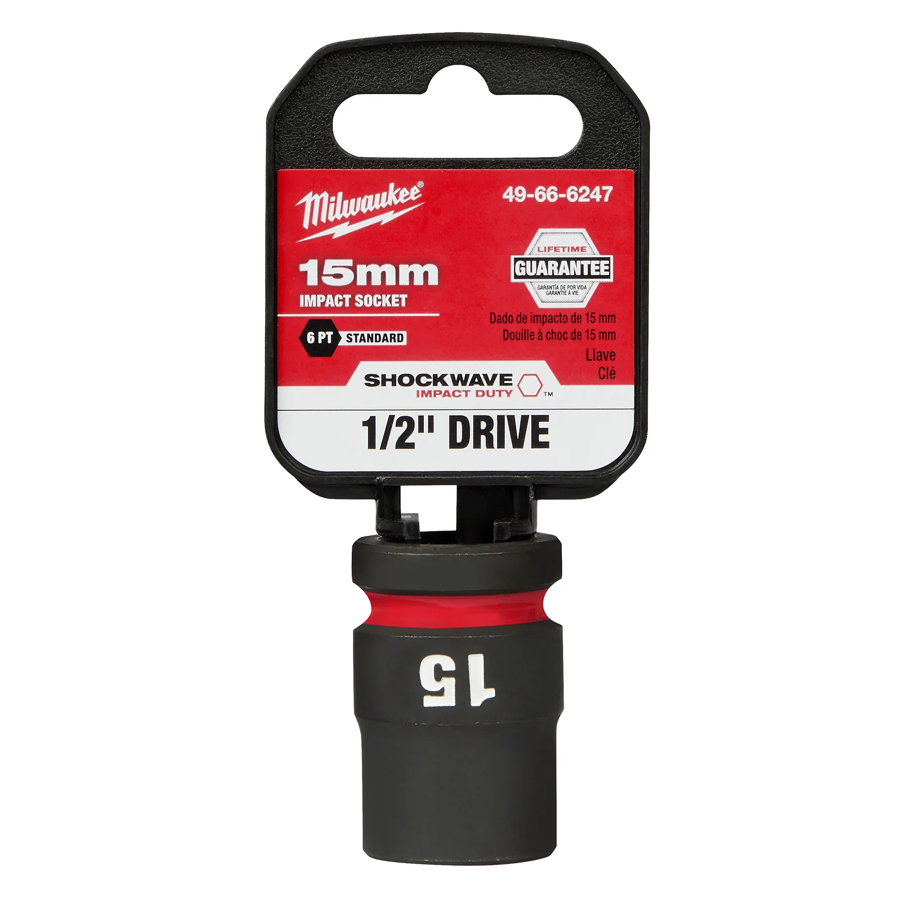 Milwaukee 1/2" Drive 15MM 6 Point Socket SHOCKWAVE Impact Duty™ 49-66-6247 - Image 2