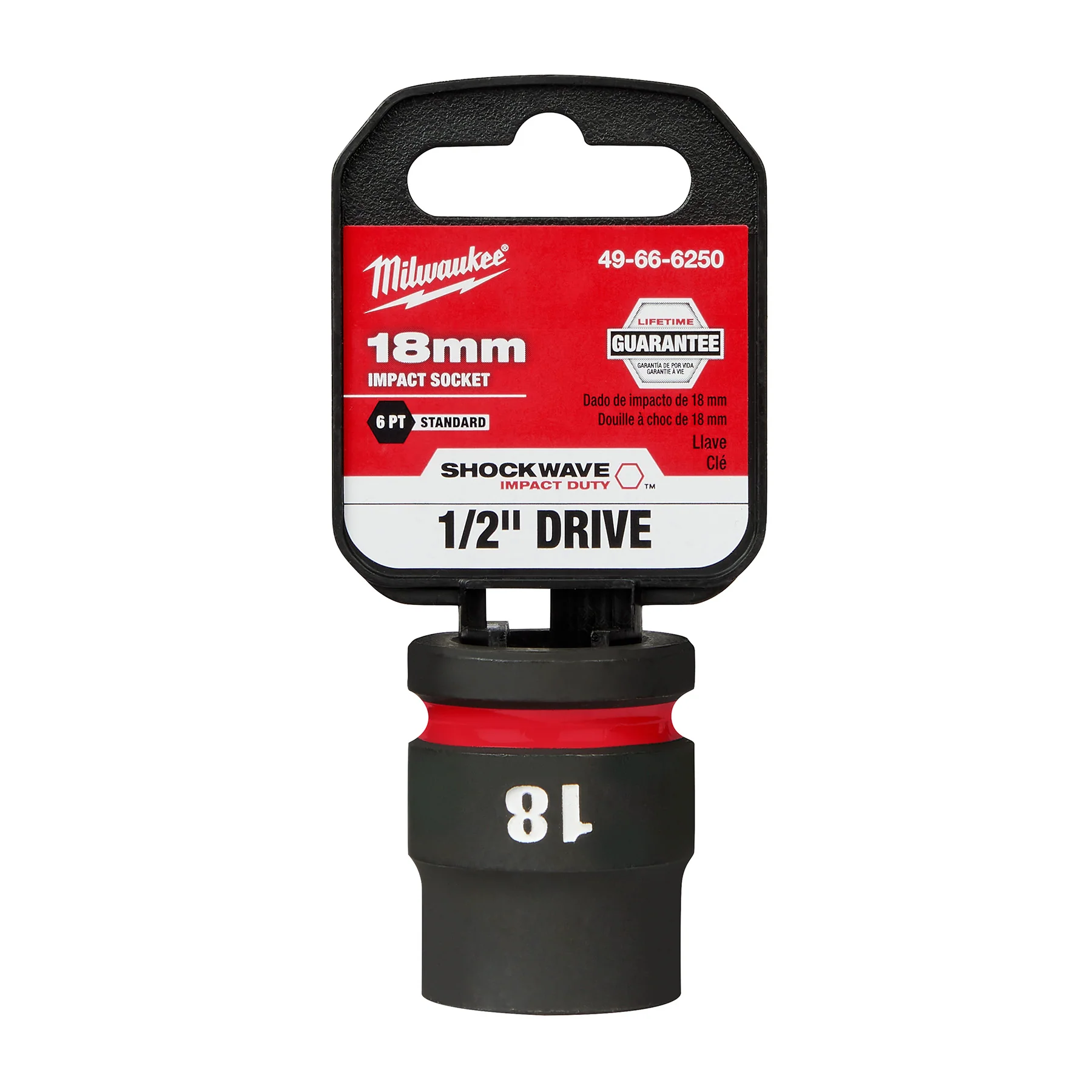 Milwaukee 1/2" Drive 18MM 6 Point Socket SHOCKWAVE Impact Duty™ 49-66-6250 - Image 2