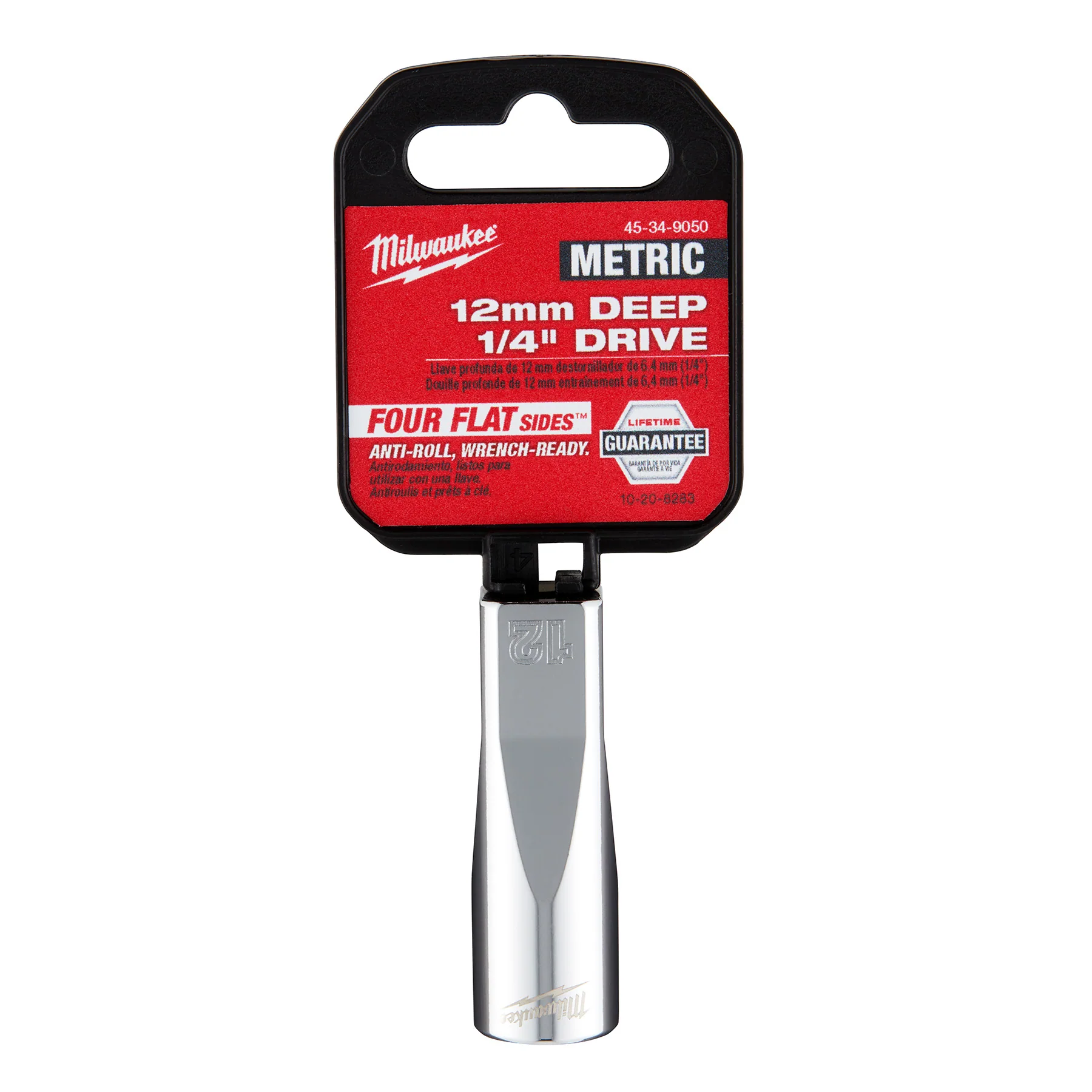 Milwaukee 1/4" Drive 12mm Metric Deep Socket with FOUR FLAT™ Sides 45-34-9050 - Image 2