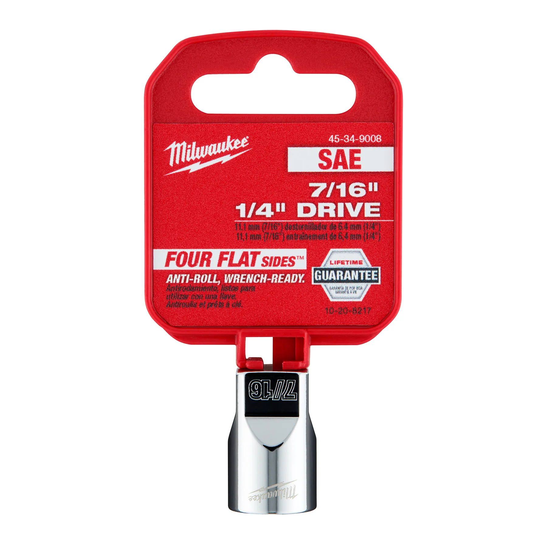 Milwaukee 1/4" Drive 7/16" SAE Socket with FOUR FLAT™ Sides 45-34-9008 - Image 2