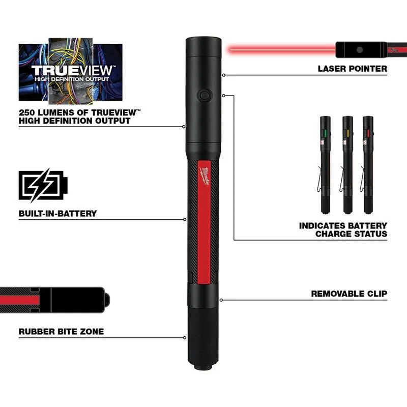 Milwaukee 2010R Rechargeable 250L Penlight w/ Laser - Image 3