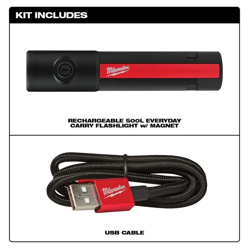 Milwaukee 2011R Rechargeable 500L Everyday Carry Flashlight w/ Magnet - Image 2