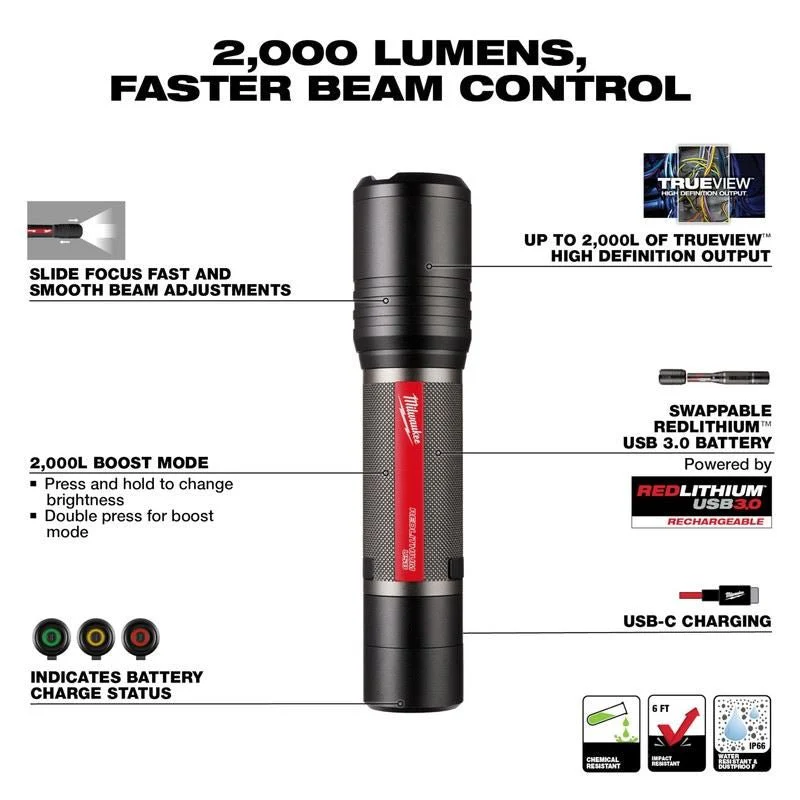 Milwaukee 2162-21 RLUSB 2000L SLIDE FOCUS FLASHLIGHT - Image 2