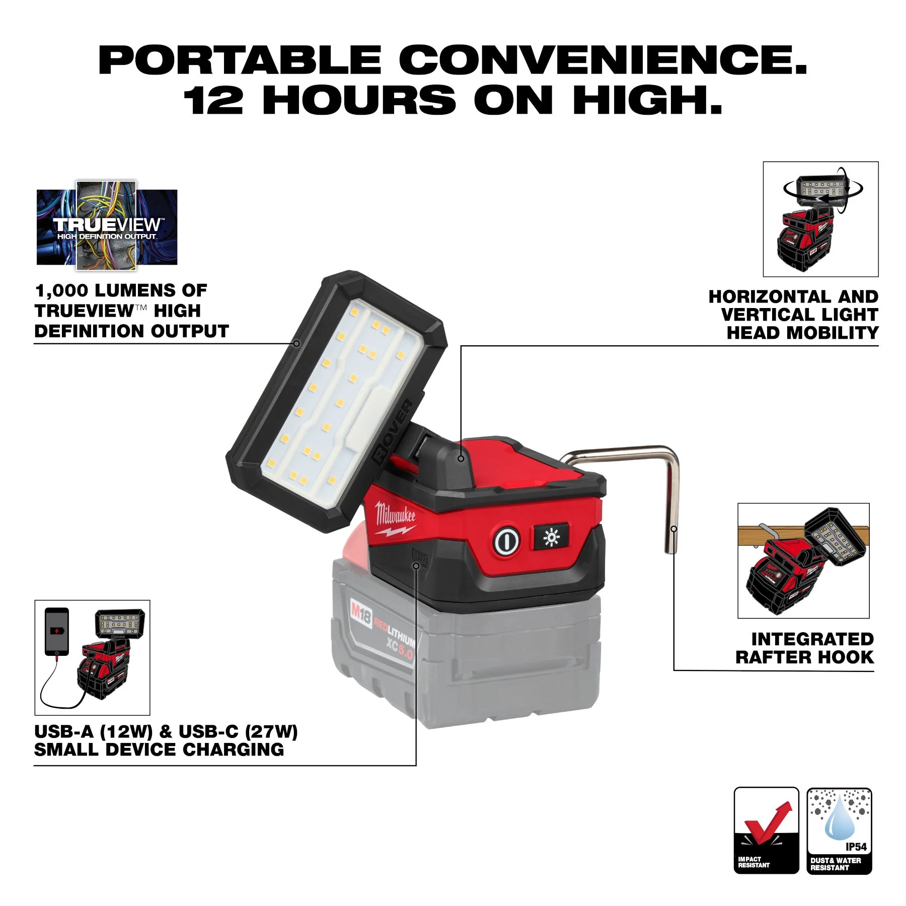 Milwaukee 2359-20 M18™ ROVER™ Compact Folding Flood Light w/ USB Charging - Image 2