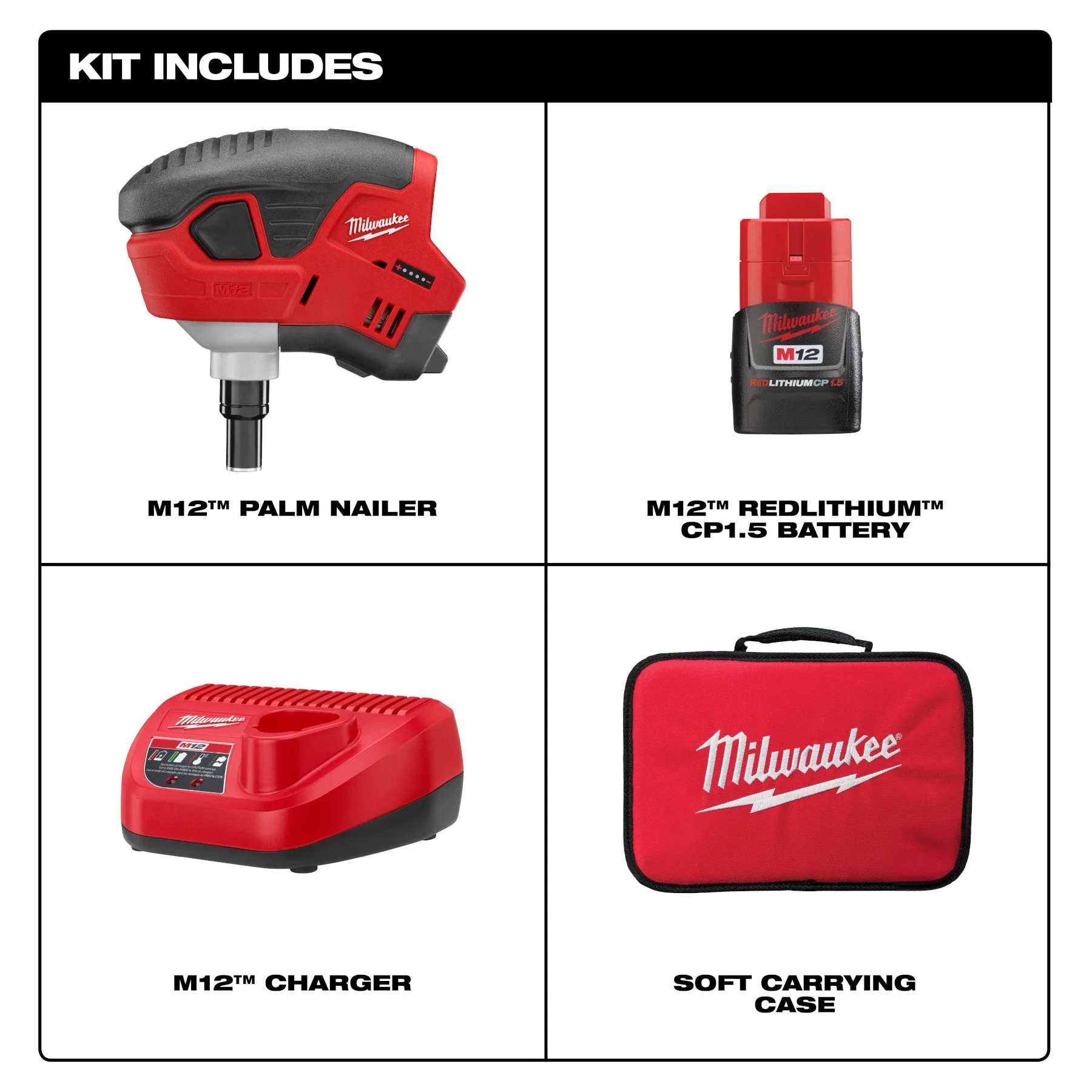 Milwaukee 2458-21 M12™ Cordless Lithium-Ion Palm Nailer Kit - Image 2