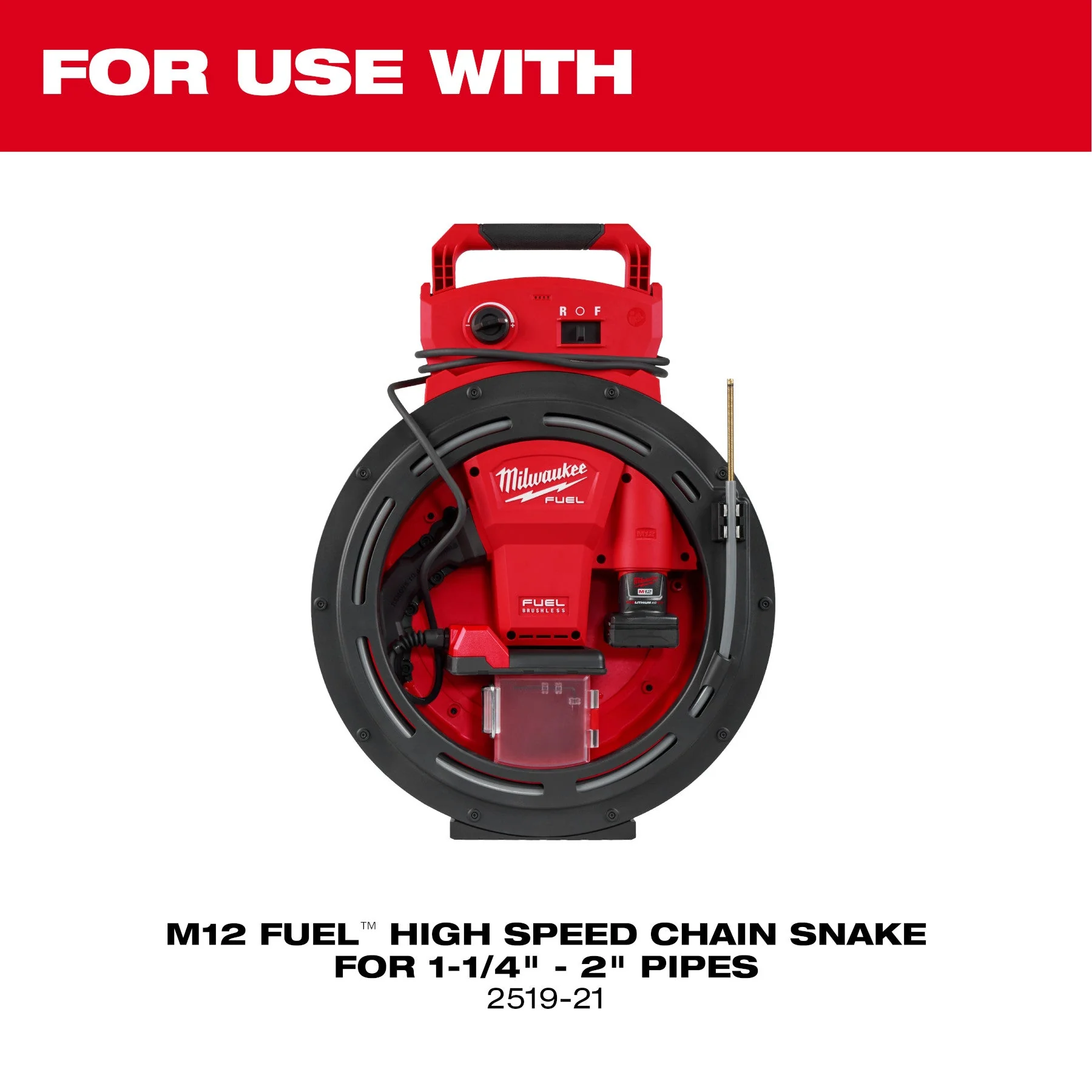 Milwaukee 2519-21 M12 FUEL™ High Speed Chain Snake for 1-1/4”-2” Pipes - Image 15