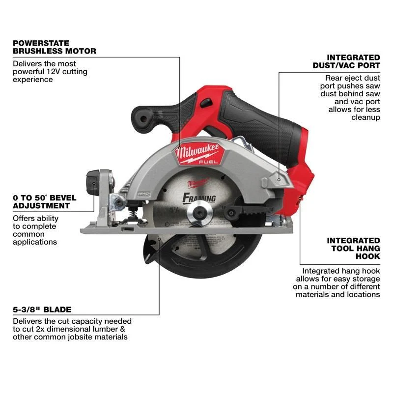 Milwaukee 2521-20 M12 FUEL 5-3/8in Circular Saw - Image 9