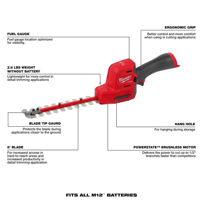 Milwaukee 2533-20 M12 FUEL 8in Hedge Trimmer - Image 7