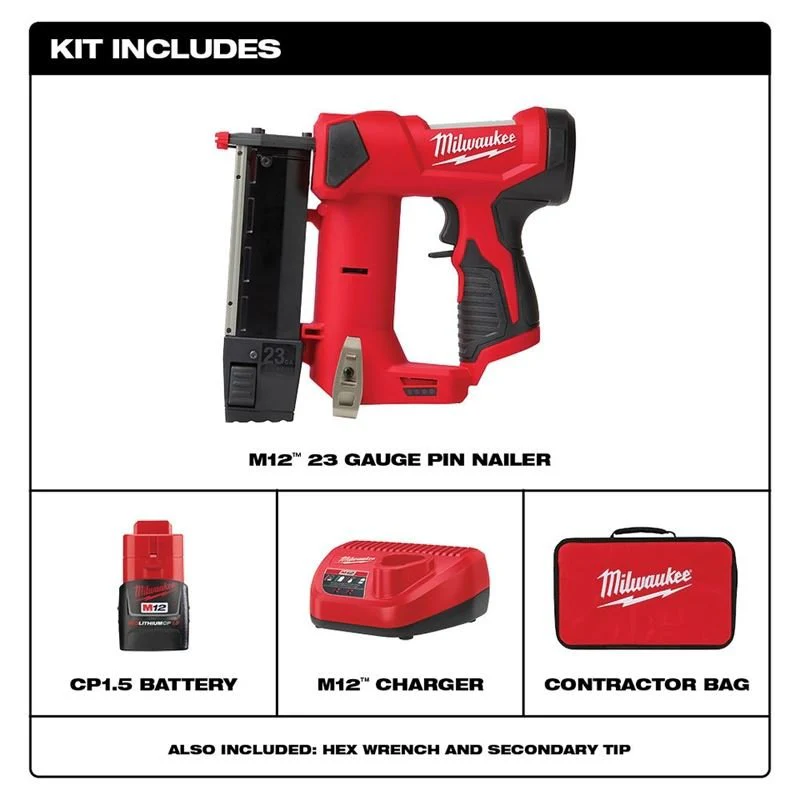 Milwaukee 2540-21 M12 23 Gauge Pin Nailer Kit - Image 2