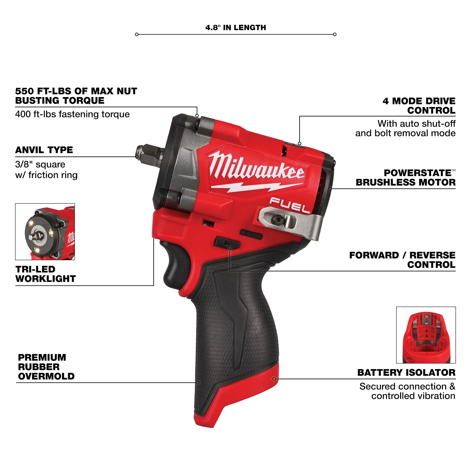 Milwaukee 2562-20 M12 FUEL™ Stubby 3/8" Impact Wrench - Image 2