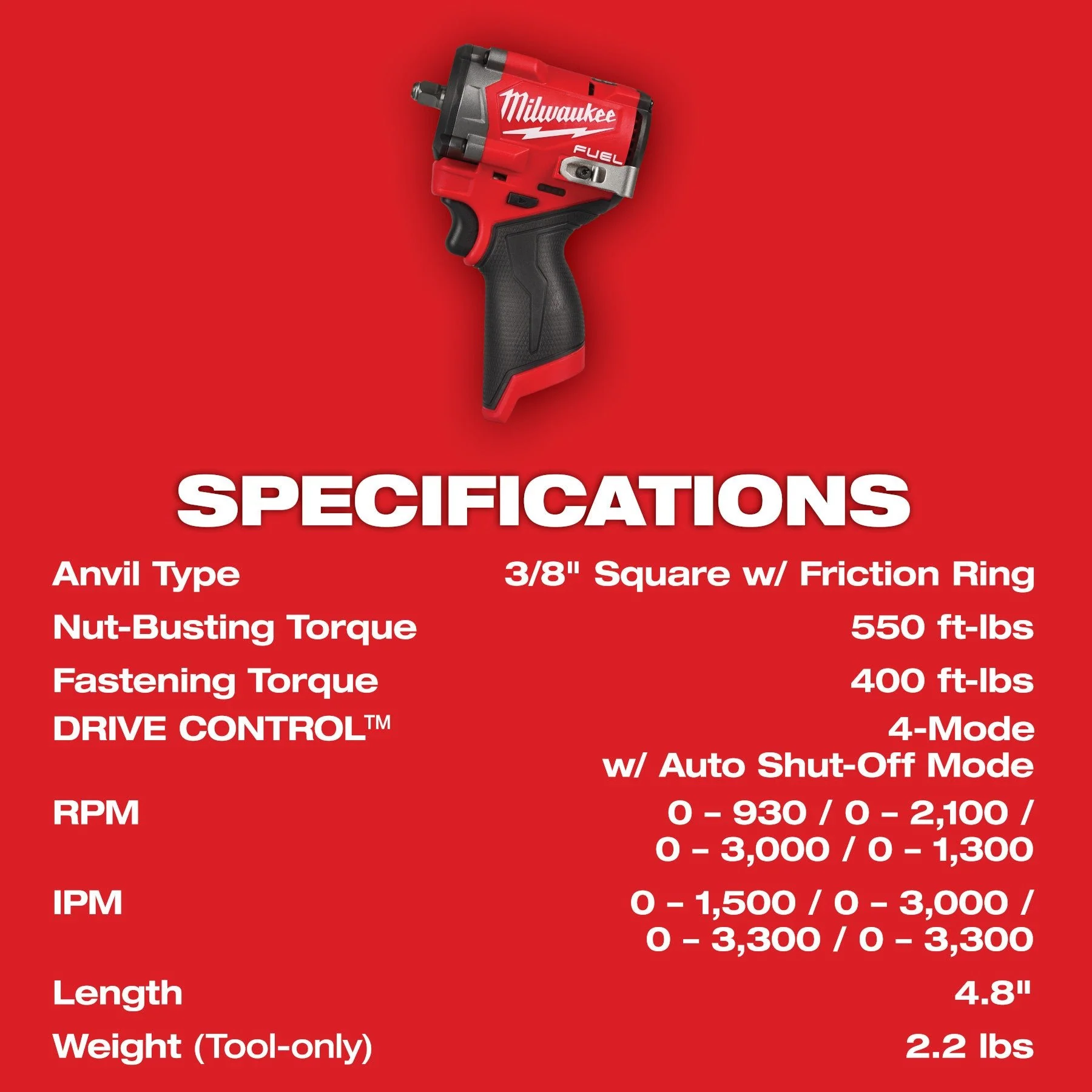 Milwaukee 2562-20 M12 FUEL™ Stubby 3/8" Impact Wrench - Image 5