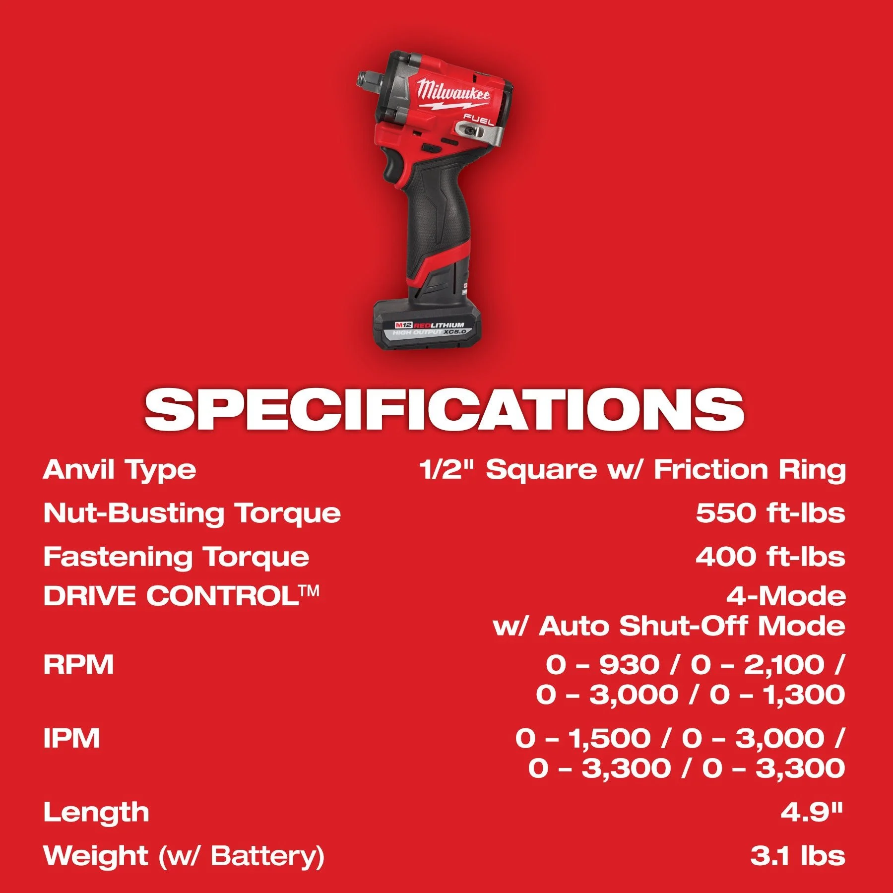 Milwaukee 2563-22 M12 FUEL™ Stubby 1/2" Impact Wrench Kit - Image 8