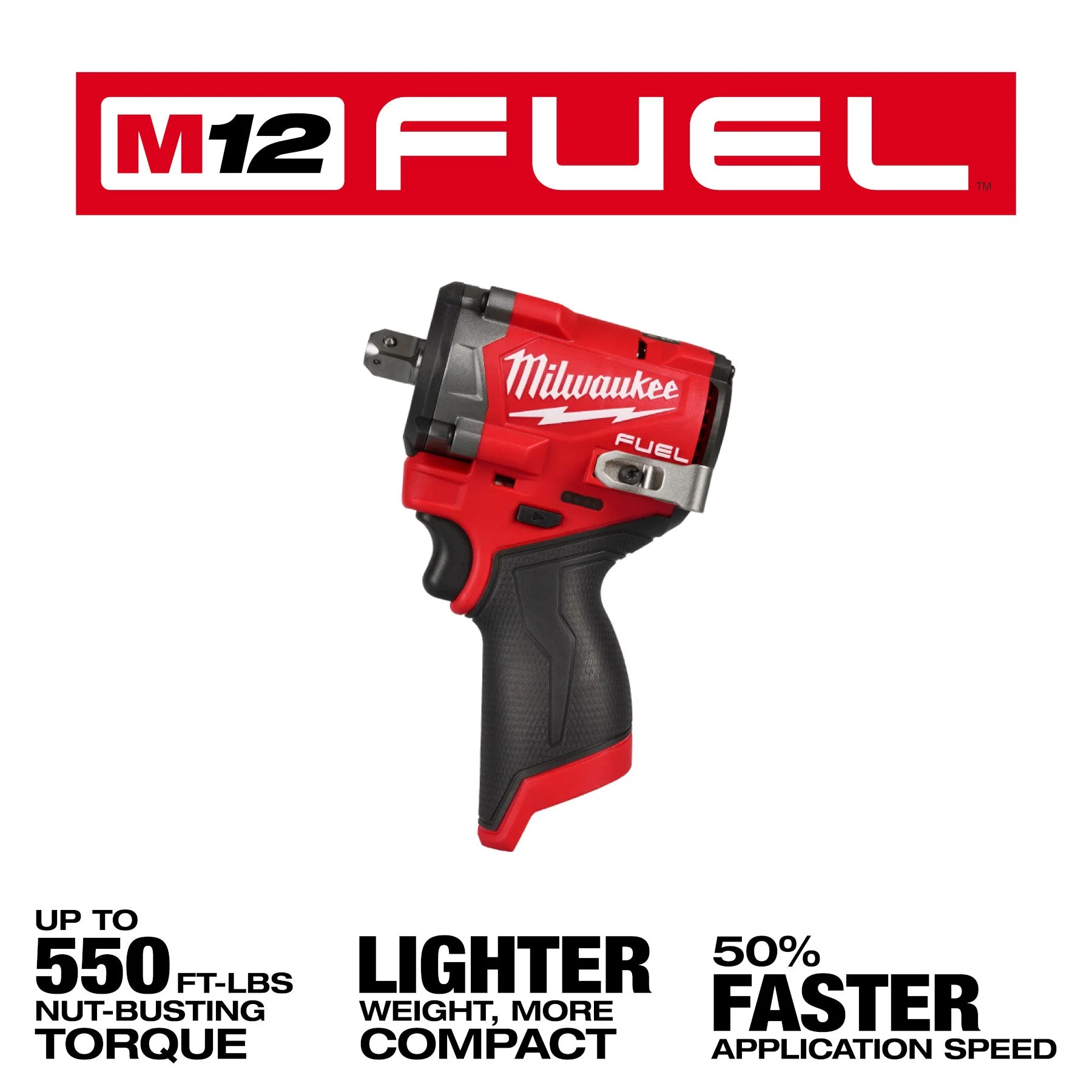 Milwaukee 2563P-20 M12 FUEL™ Stubby 1/2" Impact Wrench w/ Pin Detent - Image 4