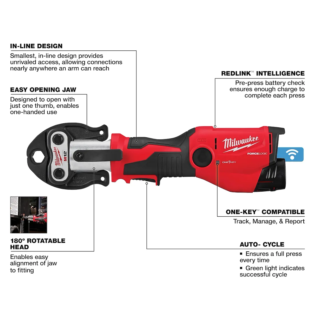 Milwaukee 2573-22 M12™ FORCE LOGIC™ Press Tool Kit with ONE-KEY™ and 1/2 in. - 1 in. CTS-V Jaws - Image 4