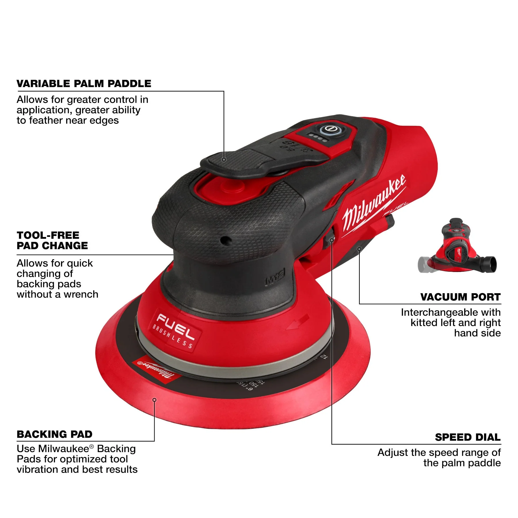 Milwaukee 2585-20 M12™ FUEL™ 6" Random Orbital Sander (3/16") - Image 2