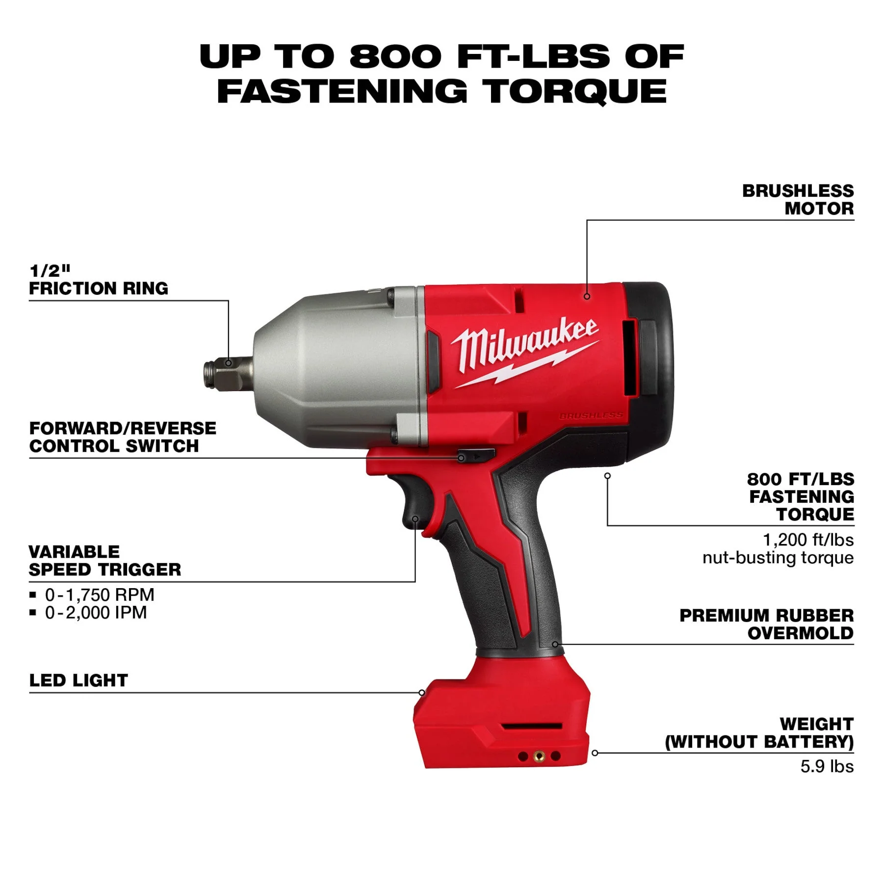 Milwaukee 2666-20 M18™ Brushless 1/2" High Torque Impact Wrench w/ Friction Ring - Image 2