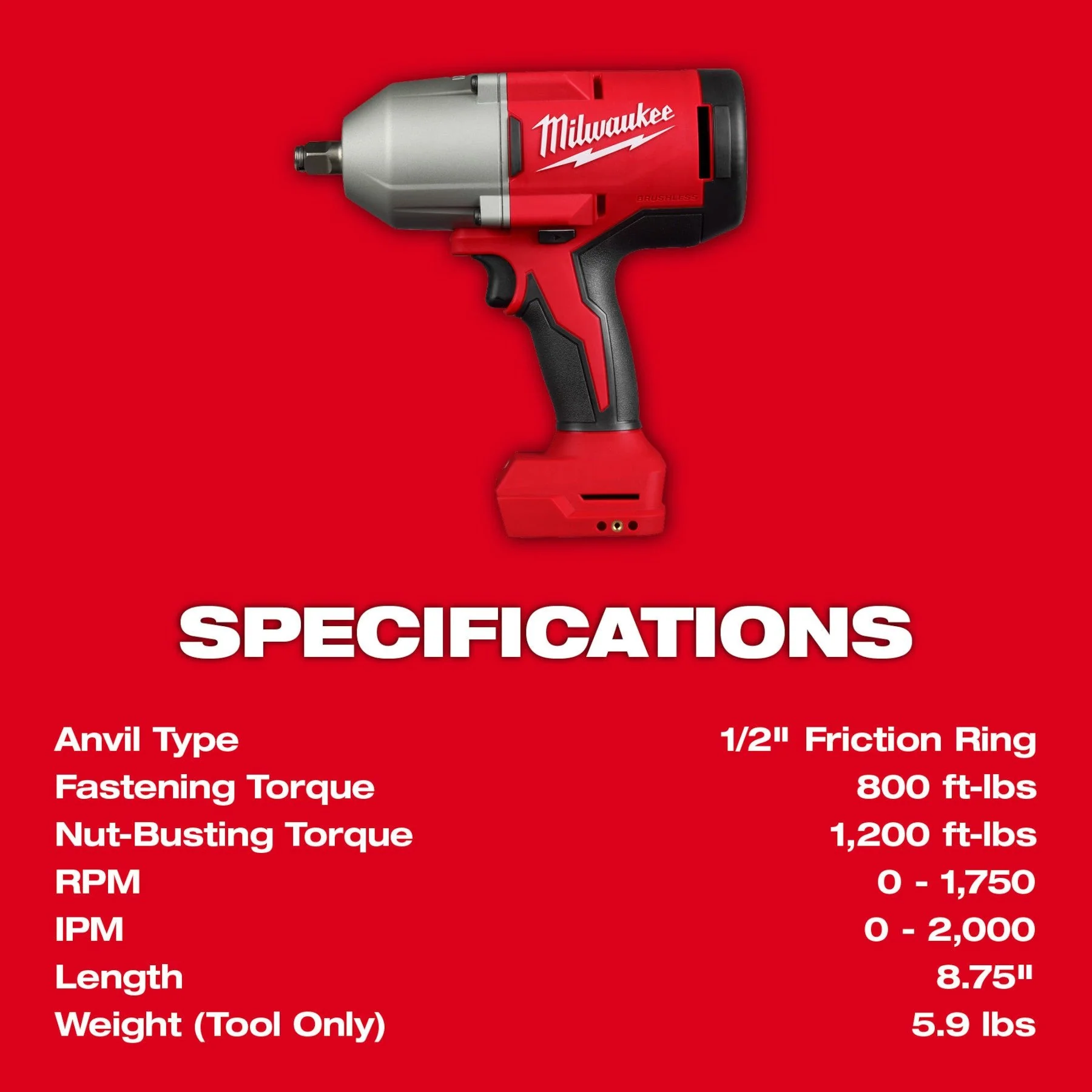 Milwaukee 2666-20 M18™ Brushless 1/2" High Torque Impact Wrench w/ Friction Ring - Image 5