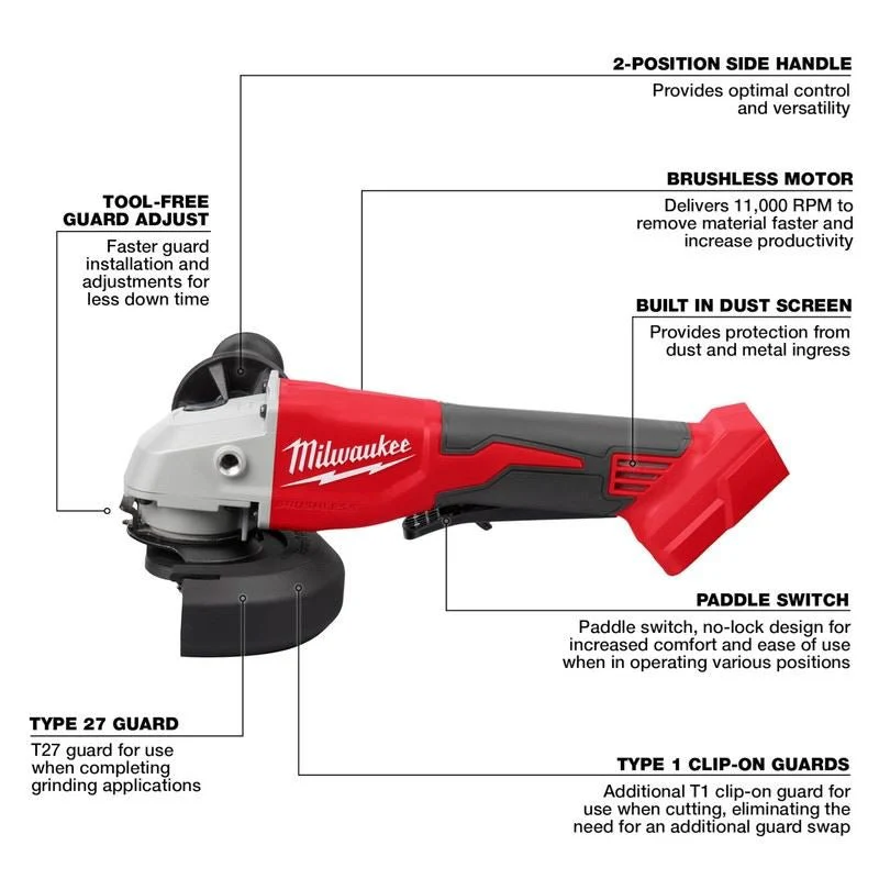 Milwaukee 2686-20 M18 Brushless 4-1/2in / 5in Cut-Off Grinder, Paddle Switch - Image 8
