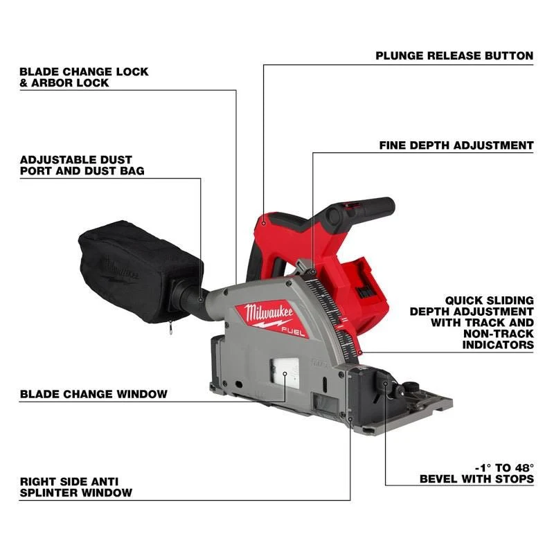 Milwaukee 2831-20 M18 FUEL 18 Volt Lithium-Ion Brushless Cordless 6-1/2 in. Plunge Track Saw - Tool Only - Image 3