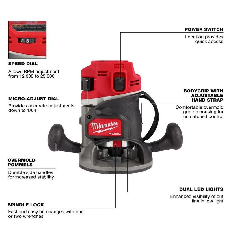 Milwaukee 2838-20 M18 FUEL 18 Volt Lithium-Ion Brushless Cordless 1/2in Router - Tool Only - Image 10