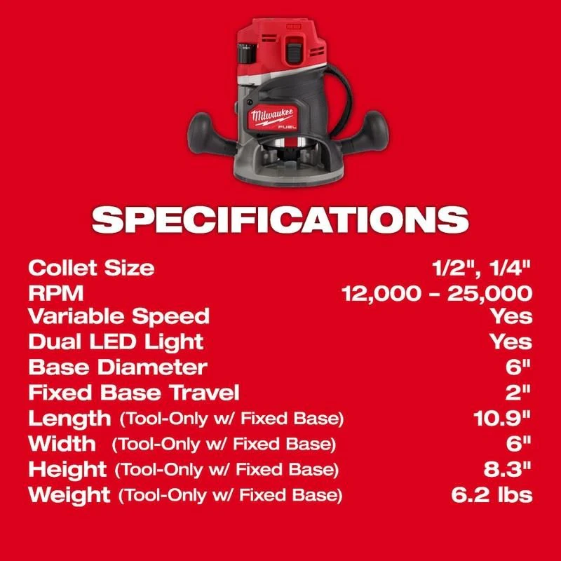 Milwaukee 2838-20 M18 FUEL 18 Volt Lithium-Ion Brushless Cordless 1/2in Router - Tool Only - Image 5