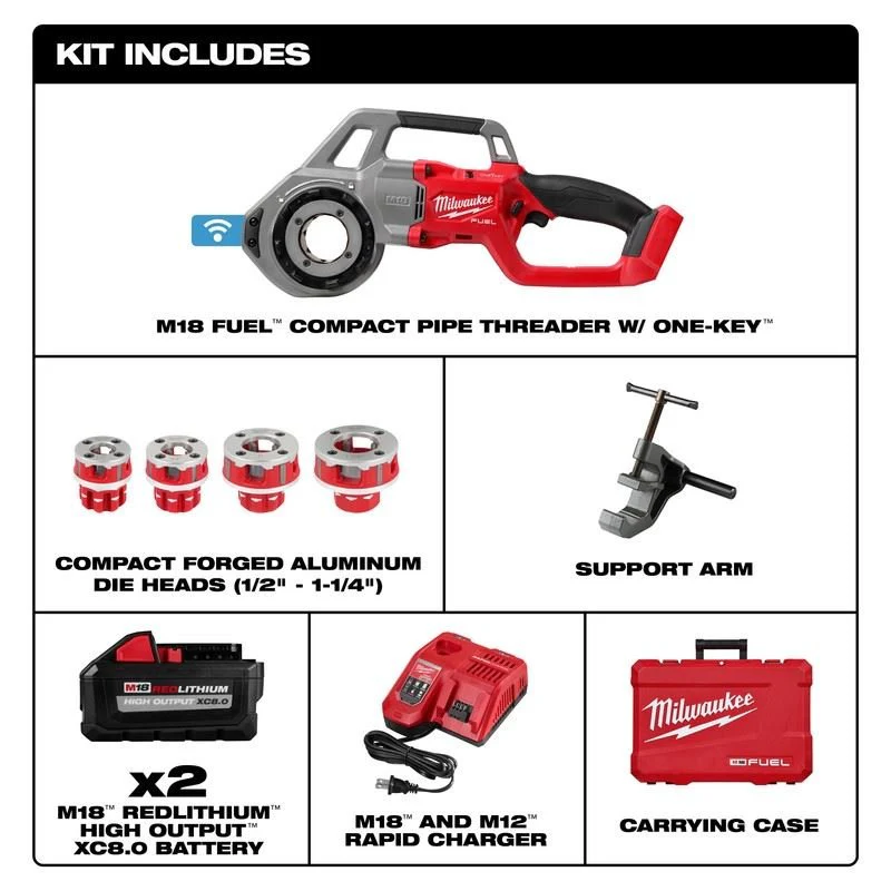 Milwaukee 2870-22 M18 FUEL Compact Pipe Threader w/ ONE-KEY w/ 1/2in - 1-1/4in Compact NPT Forged Aluminum Die Heads - Image 20