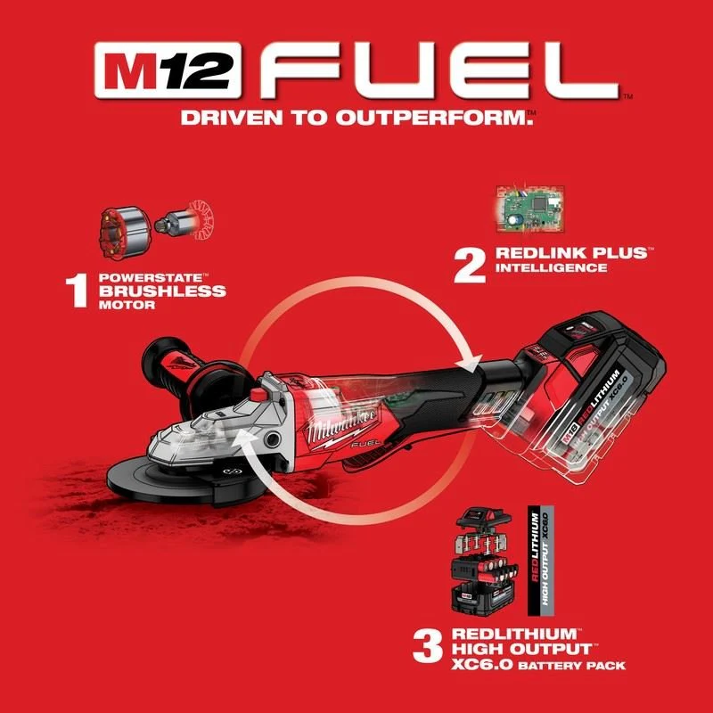 Milwaukee 2886-20 M18 FUEL 5in Flathead Braking Grinder, Paddle Switch No-Lock - Image 19