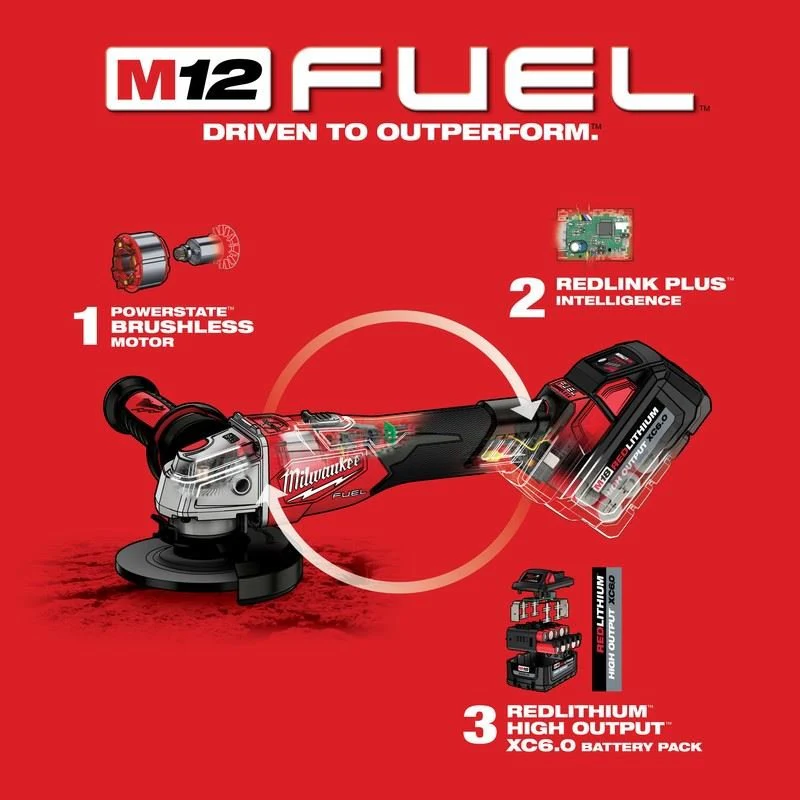 Milwaukee 2889-20 M18 FUEL 4-1/2in / 5in Variable Speed Braking Grinder, Slide Switch Lock-On - Image 17