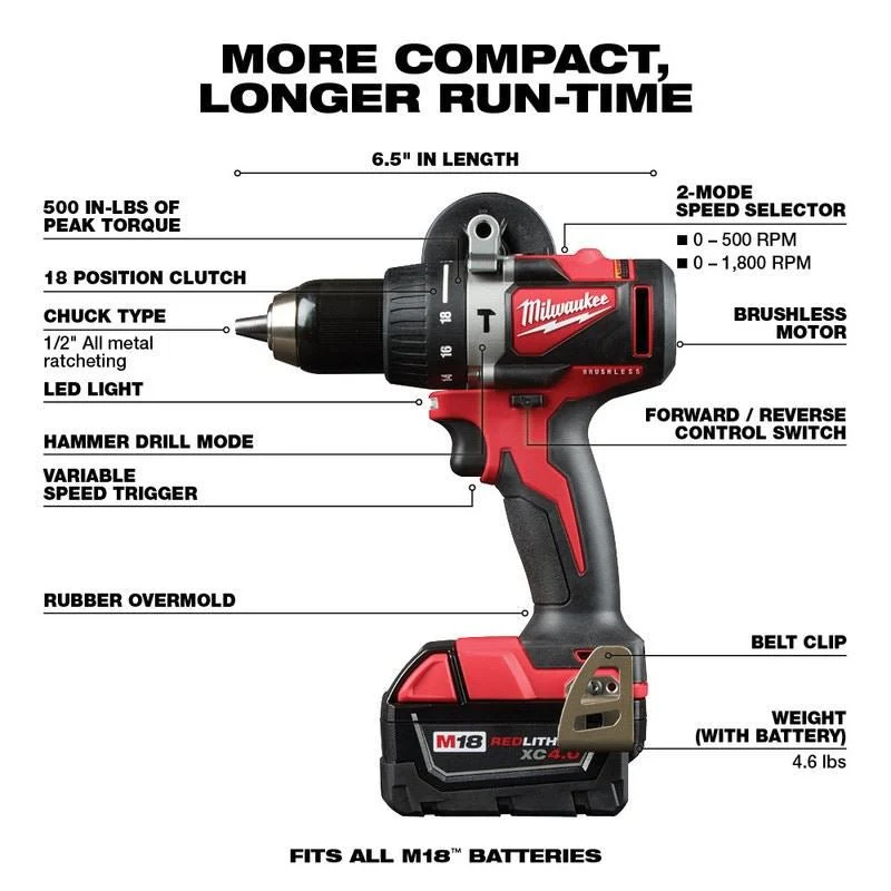 Milwaukee 2893-22 M18 Brushless 2-Tool Combo Kit, Hammer Drill/ 3-Speed Impact Driver - Image 3