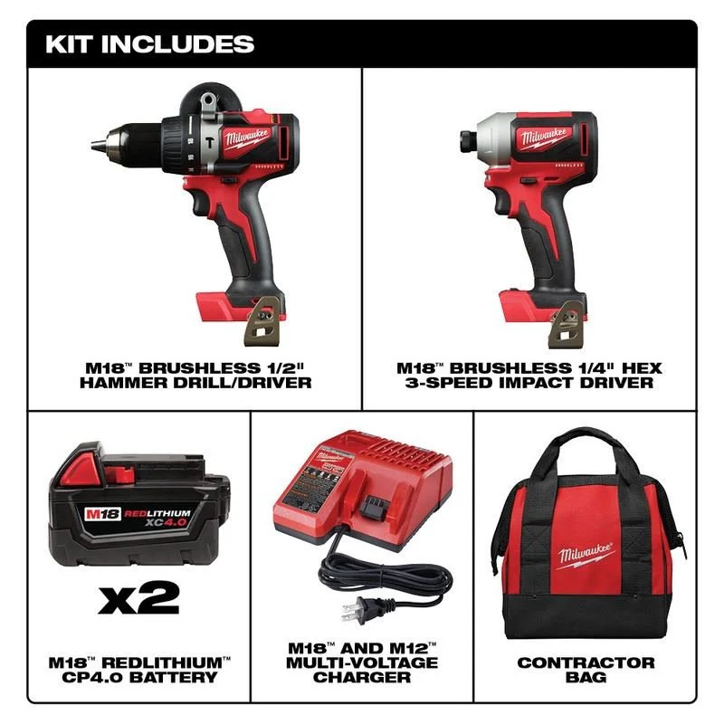 Milwaukee 2893-22 M18 Brushless 2-Tool Combo Kit, Hammer Drill/ 3-Speed Impact Driver - Image 4