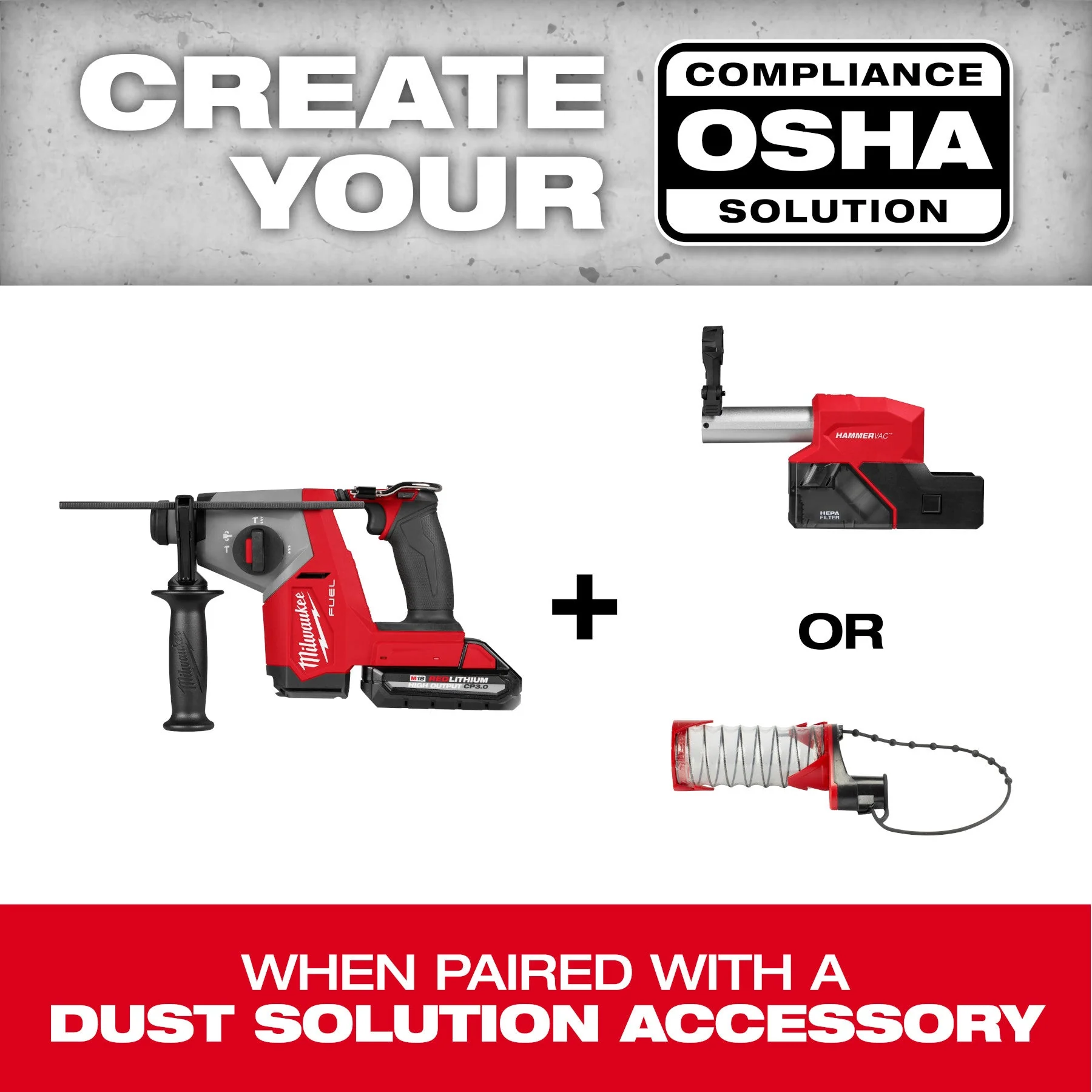 Milwaukee 2908-22DE M18 FUEL™ 5/8" SDS Plus Rotary Hammer w/ Dust Extractor Kit - Image 4