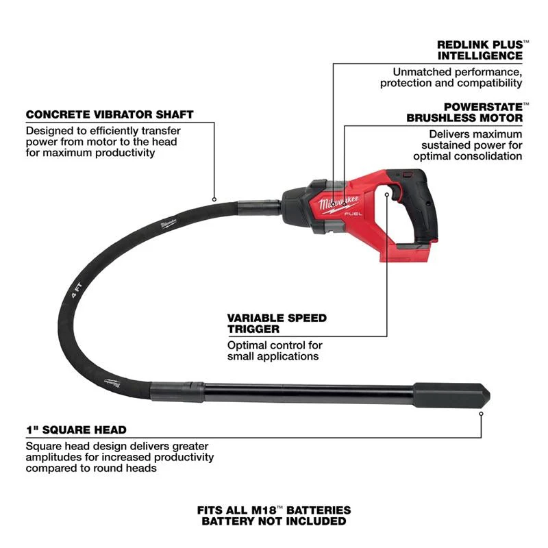 Milwaukee 2910-20 M18 FUEL 4ft Concrete Pencil Vibrator - Image 2