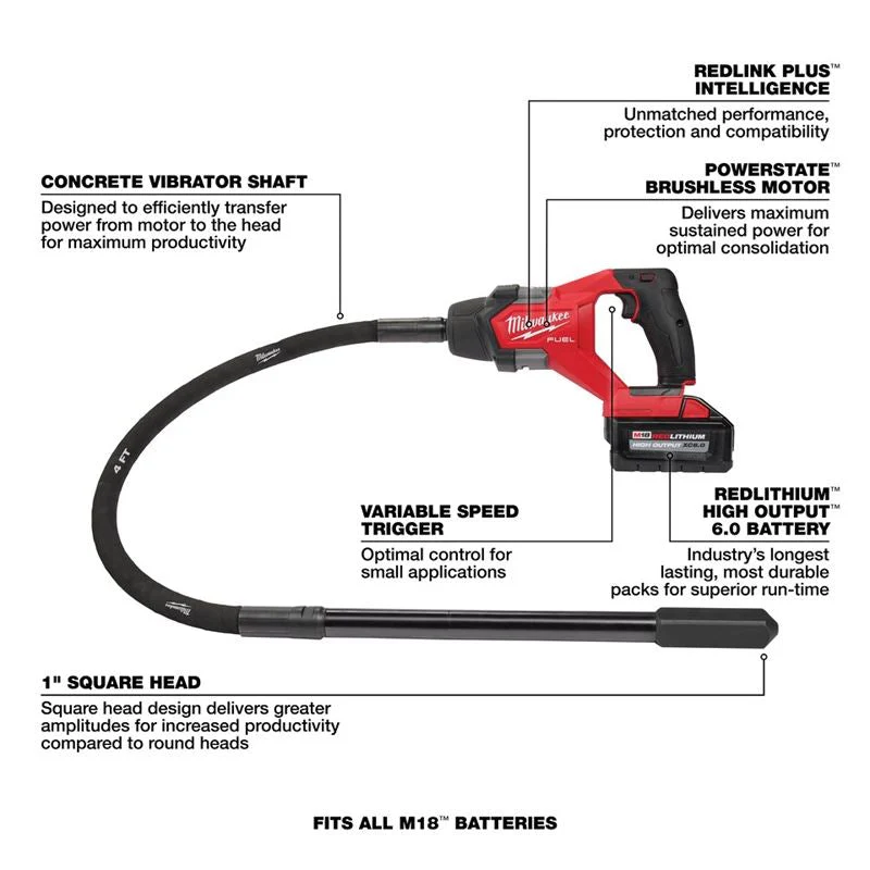 Milwaukee 2910-21 M18 FUEL 4ft Concrete Pencil Vibrator Kit - Image 3